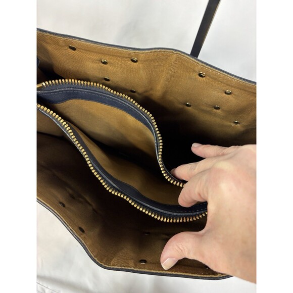 Sophie Hulme Albion Tote Bag Navy Blue Leather Top Handle Shoulder Strap - Picture 6 of 14